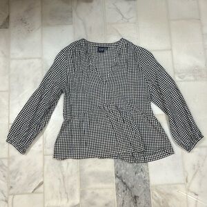 Gap Navy & White Gingham Blouse, Size Small